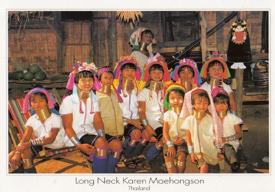 Long Neck Children Human Freak Thailand Postcard