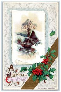 c1910's Christmas Holly Berries Mill Winter John Winsch Artist Signed Postcard 