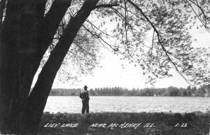 RPPC LILY LAKE NEAR MCHENRY ILLINOIS RPO CANCEL REAL PHOTO POSTCARD 1956