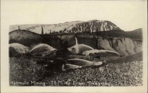 70 Miles From Skagway Alaska AK Hydraulic Gold Mining c1920 Real Photo Postcard