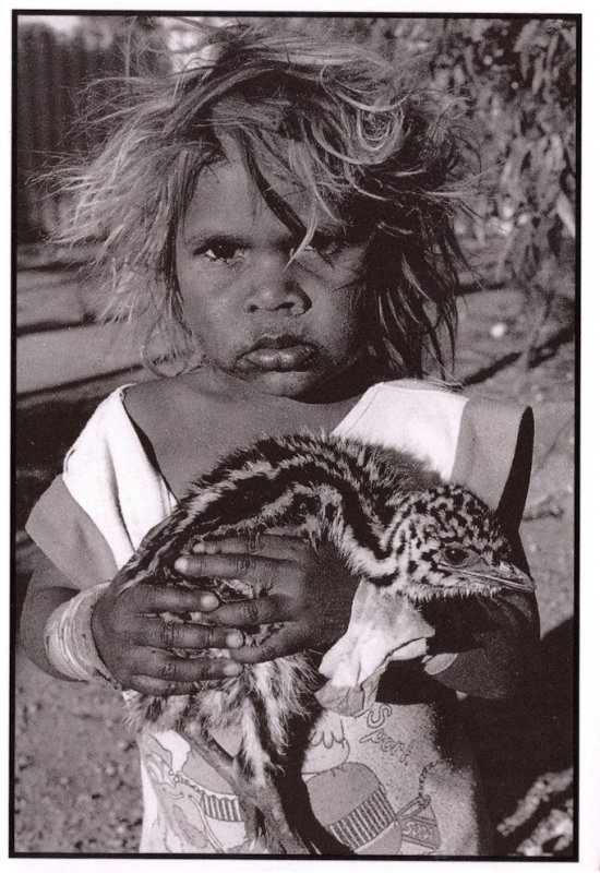 Aborigine Child & Baby Emu Bird Real Photo Australian Postcard