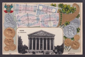 FRANCE, Postcard, Paris, Embossed Coins, La Madeleine