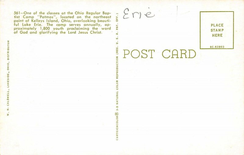 Kelleys Island Ohio 1960s Postcard Class at Baptist Camp