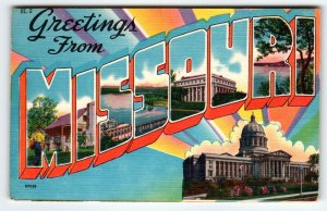 Greetings From Missouri Large Big Letter State Postcard Linen 1958 Vintage