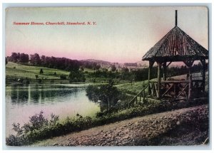 Stamford New York NY Postcard Summer House Churchill River Trees c1910 Antique