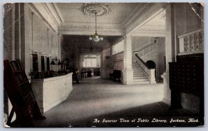 K17/ Jackson Michigan Postcard c1910 Interior Public Library 408