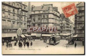 Postcard Old Tram Train Rouen Place de la Republique