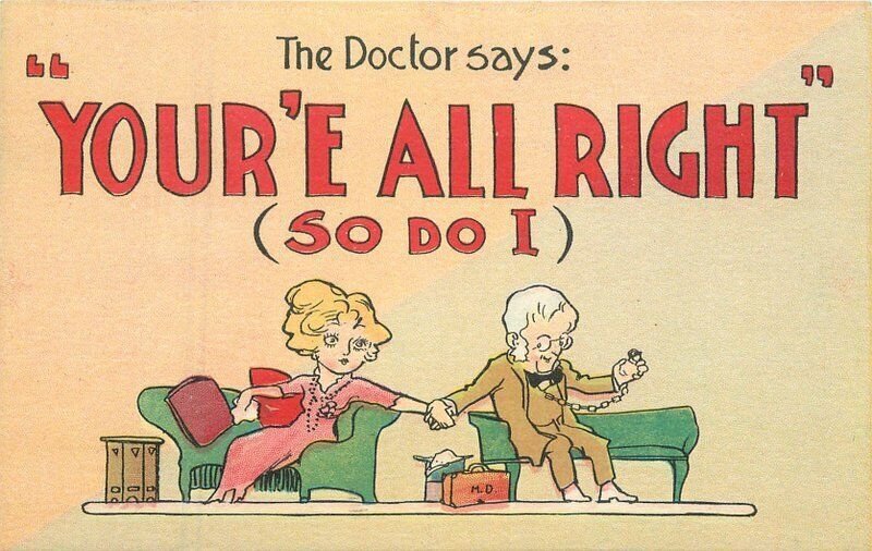 Comic Humor Doctor says you are all right interior linen Postcard 22-9335