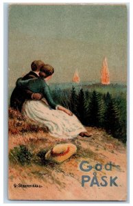 Artist Signed Easter Postcard Sweden Couple Watching c1905 Posted Antique