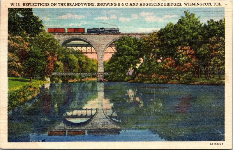 Reflections Brandywine River B&O Augustine Bridges Wilmington DE VTG Postcard 