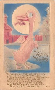 Christmas Greetings Early Bird Gets The Worm Embossed Airbrushed PC AA61439