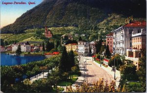 Switzerland Lugano Paradiso Quai Vintage Postcard C175
