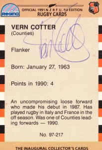 Vern Cotter Counties 1991 New Zealand Hand Signed Rugby Card Photo