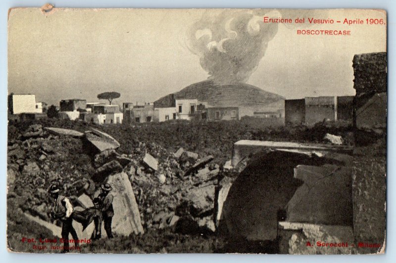 Campania Italy Postcard Eruption of Vesuvius Boscotrecase c1910 Antique