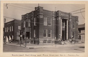 Postcard RPPC Municipal Building + Fire Station No 1 Corry PA