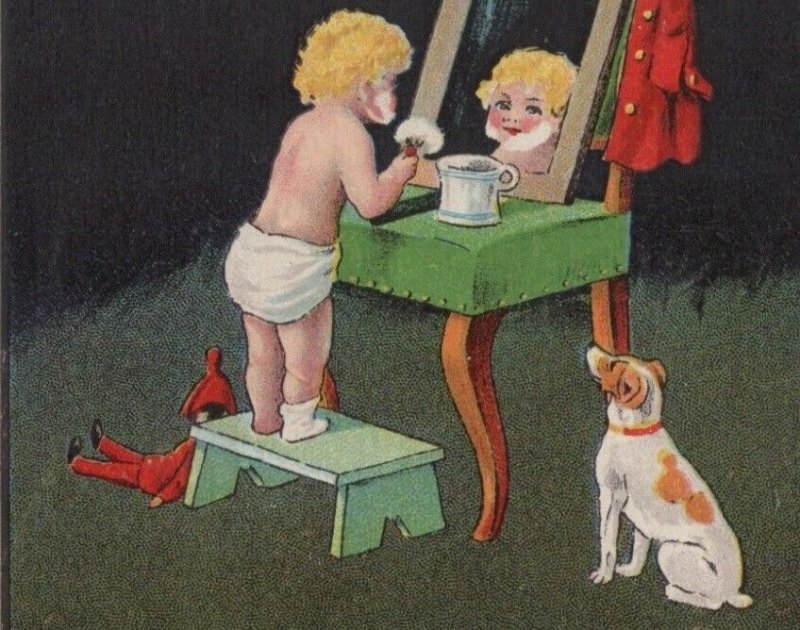 Little Shaver Boy Shaving Mirror Jack Russell Terrier 1905 Ullman postcard G369 