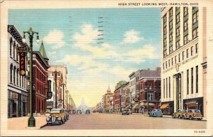 High Street Looking West, Hamilton OH c1948 Vintage Postcard O68