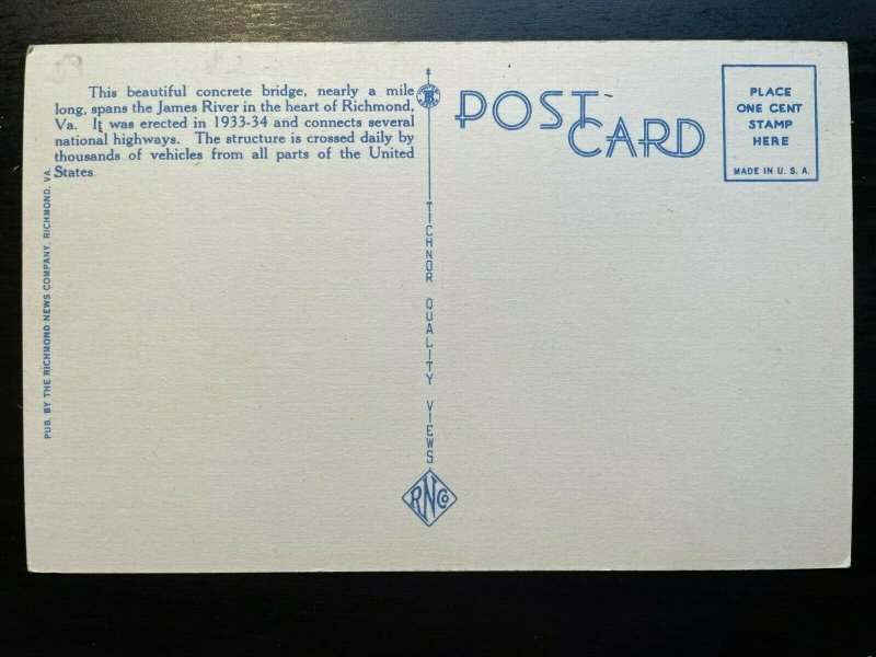 Vintage Postcard 1930-1945 Robert E. Lee Bridge Richmond Virginia