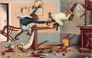 Animals Anthropomorphic Monkey Having a Bad Fight Table 1913 postcard B920