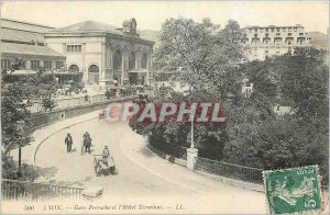 Old Postcard Lyon Perrache station and the Hotel Terminus