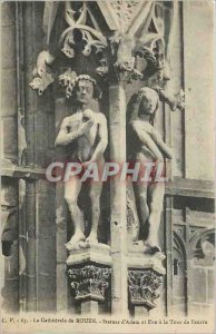 Old Postcard The Cathedral of Rouen statues of Adam and Eve the Tour de Beurre