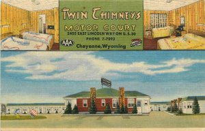 1940s Cheyenne Wyoming Twin Chimney's Motor Court occupation Postcard 26-586