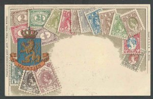 Ca 1903 Netherlands Stamp Set Portrayed On Emb Mint Card W/Coat Of Arms