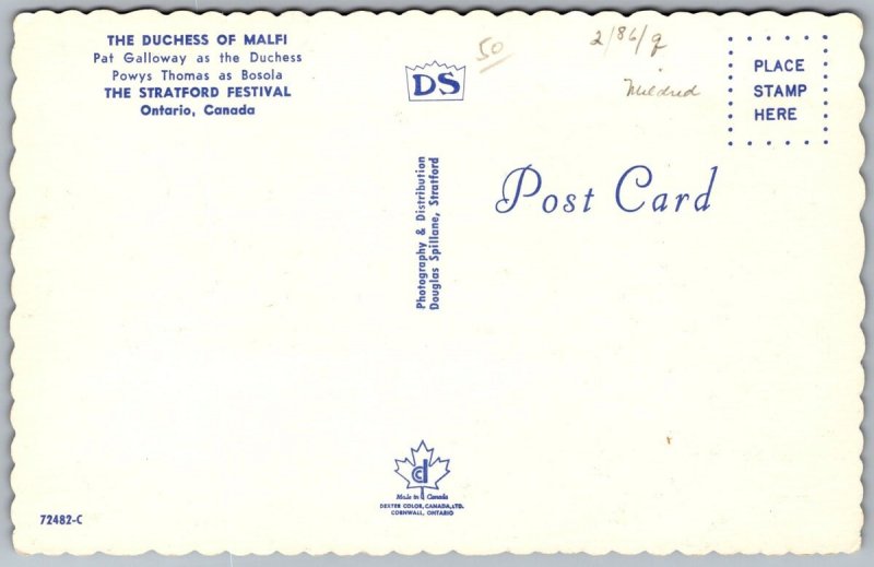 Postcard Stratford Ontario Canada Duchess Stage 1960s Chrome Theatre