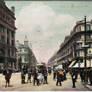 c1900s Belfast Northern Ireland Castle Junction Street Scene Tram Trolley People