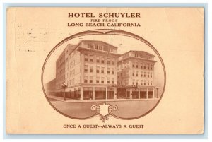 1915 Hotel Schuyler Long Beach California CA Posted Advertising Postcard