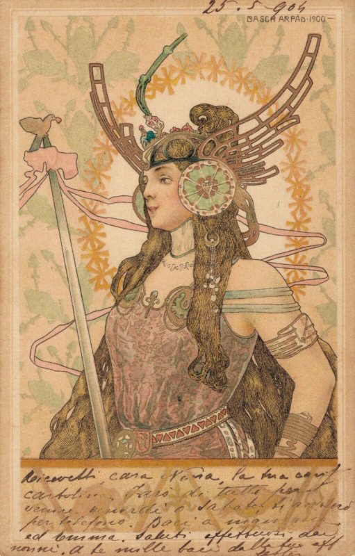 Artist Signed Basch Arpad Art Nouveau Warrior Lady RARE!! - 04.58