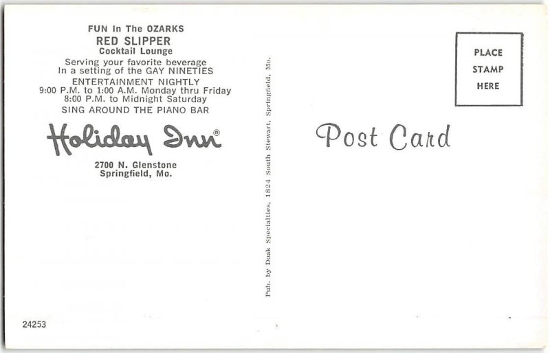 RED SLIPPER Cocktail Waitresses Holiday Inn Springfield, MO 60s Vintage Postcard