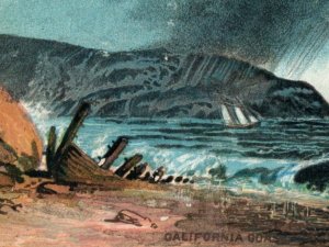 1870s-80s Victorian Trade Card California Coast Wrecked Boat Sailboat #V