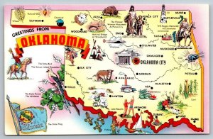 Greetings From Oklahoma Map - Postcard