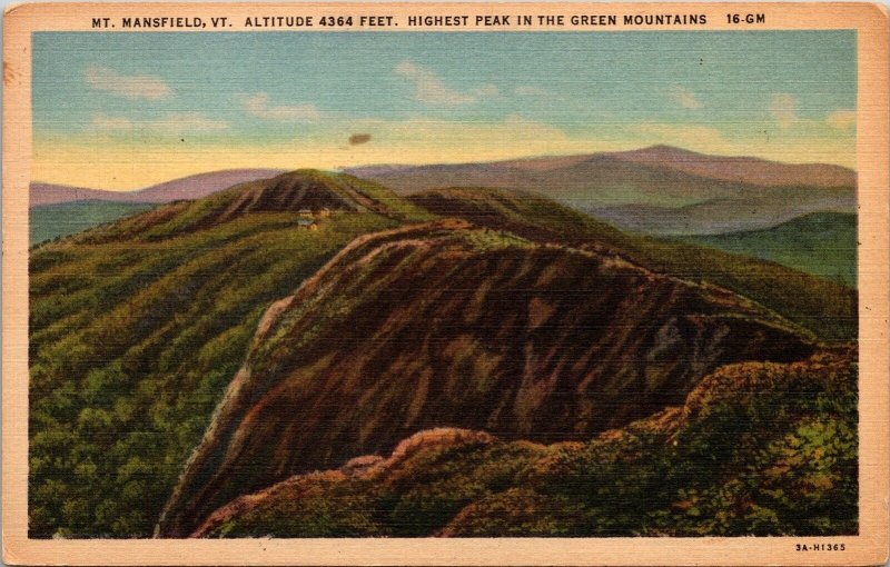 Mount Mansfield Green Mountains Vermont Scenic Linen Cancel WOB Postcard 