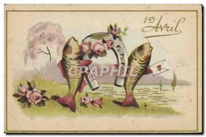 Old Postcard 1 April Fishes Horseshoe