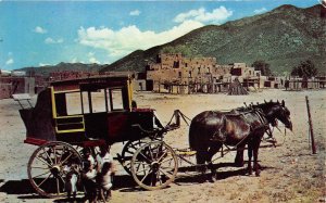 Taos New Mexico 1950s Postcard Historic Indian Pueblo Stagecoach