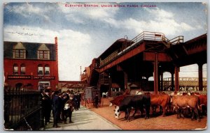 Vtg Chicago Illinois IL Elevated Station Union Stock Yards 1910s View Postcard