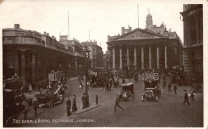 Postcard 1921 The Bank & Royal Exchange Main Street Roadway London UK RPPC Photo