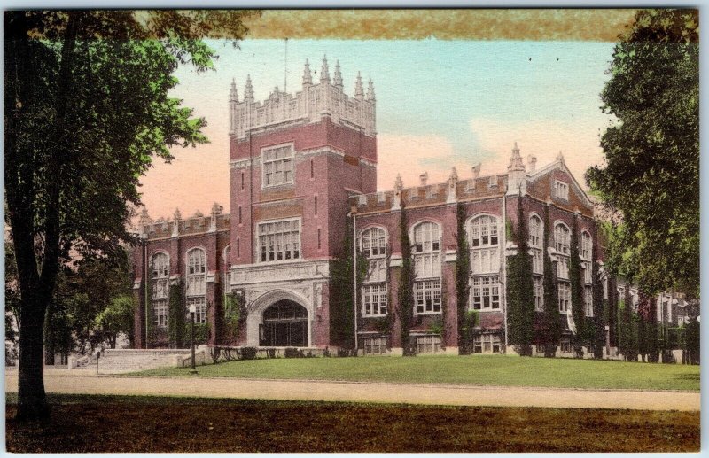 c1910s Muncle, Ind. Gymnasium Ball State College Postcard Gym Hand Colored A73