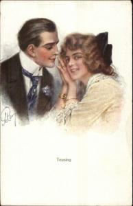 Resy? - Beautiful Young Woman - Man in Nice Tie - TEASING c1910 Postcard