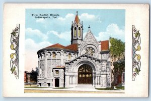 Indianapolis Indiana Postcard First Baptist Church Building Exterior View c1910