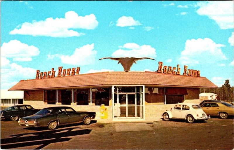 GA, Georgia  RANCH HOUSE RESTAURANT Advertising  ROADSIDE Cars~VW Bug  Postcard