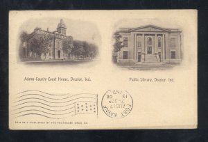 DECATUR INDIANA PUBLIC LIBRARY COURT HOUSE 1908 VNTAGE POSTCARD