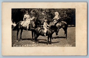 1911 Chickasaws Native American Costume Riding Horse Child RPPC Photo Postcard
