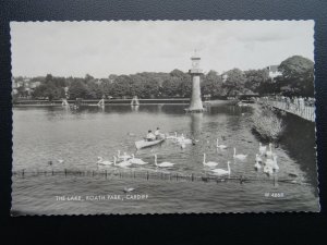 Wales CARDIFF Roath Park THE LAKE - Old RP Postcard by Valentine W4668