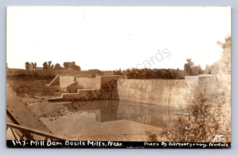 K2/ Bazile Mills Nebraska RPPC Postcard c1910 Mill Dam Construction 238