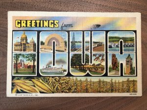 Vintage 40s GREETINGS from IOWA Corn Fields Large Letters Postcard