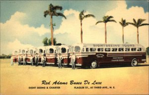 Miami Florida FL Red Adams Sightseeing Bus Buses Linen Vintage Postcard