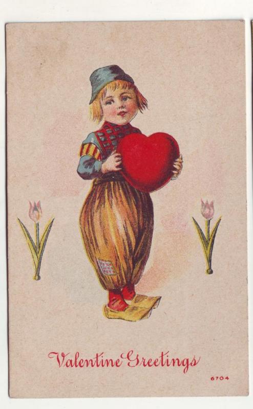 P150 JLs old postcard valentines dutchboy w/big heart